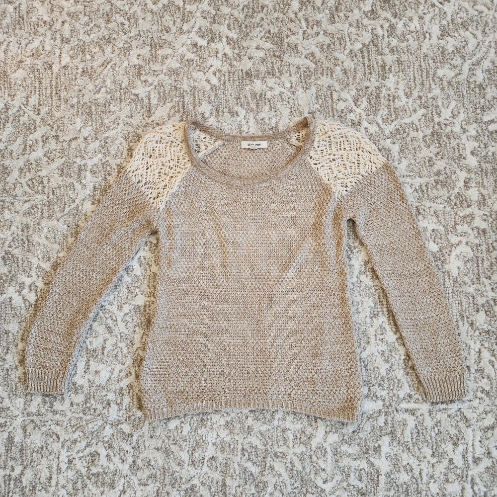 PINK ROSE KNIT CROCHET PULLOVER LS SWEATER - SIZE XS